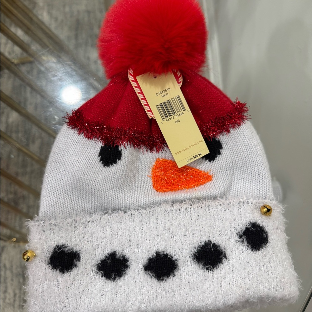 Snowman Beanie with Red Pom-Pom